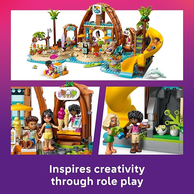 LEGO Friends Family Vacation Beach Resort Pretend Play Building Toy - Adventure Storytelling Playset with Dolphin Toys and Sea Turtles - Creative Birthday Gift Idea for Girls & Boys, 8+ - 42673