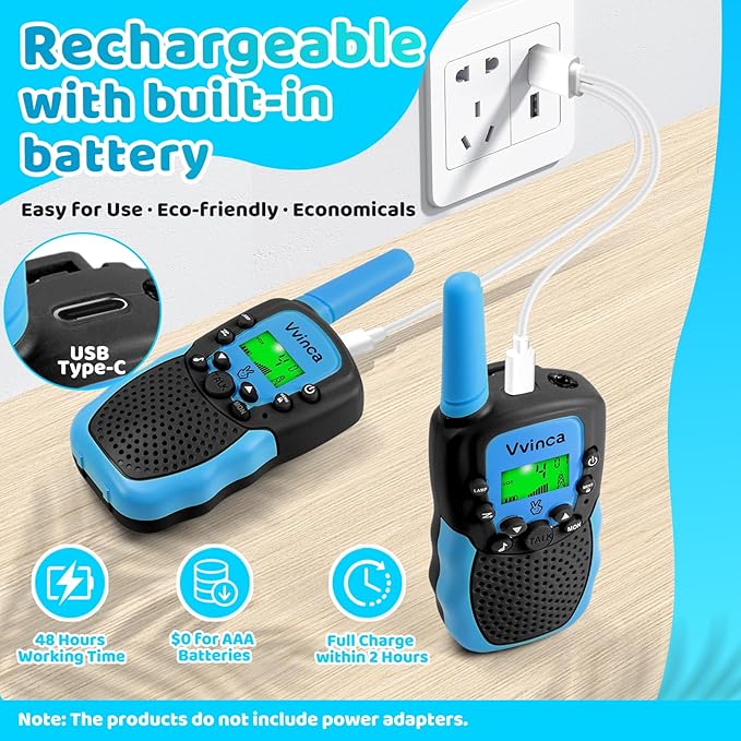 Vvinca Walkie Talkies Toys for Ages 5-7, Rechargeable Walkie Talkie Gifts for 3-12 Year Old Boy Girl with Flashlight 22CH 2 Way Radio 3 Mile Long Range for Adventure Game Camping Outdoor Hiking