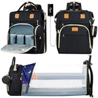 Diaper Bag Backpack for Mom and Dad, Large Capacity Baby Travel Bag with USB Charging Port, Waterproof Foldable Baby Bag for Boys and Girls, Stylish Maternity Backpack for Travel & Hospital，Black