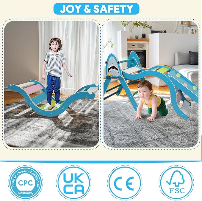 Pikler Triangle Set, Climbing Toys for Toddlers 1-3 Inside with Cushion,9 in 1 Toddler Climbing Toys Indoor, Montessori Foldable Wooden Pikler Triangle Set for Kids 1-3，Gift for Boys and Girls