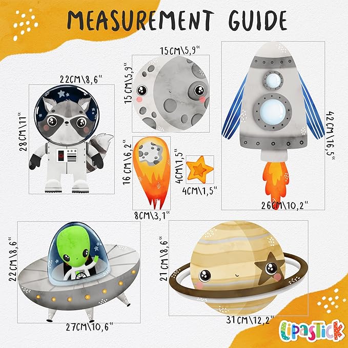 Solar System Wall Decals Astronaut Animals - Peel and Stick Outer Space Stickers with Planets and Stars for Kids Room, Boys or Girls Bedroom, Toddler Nursery, Playroom, Daycare Wall Decor -L Size