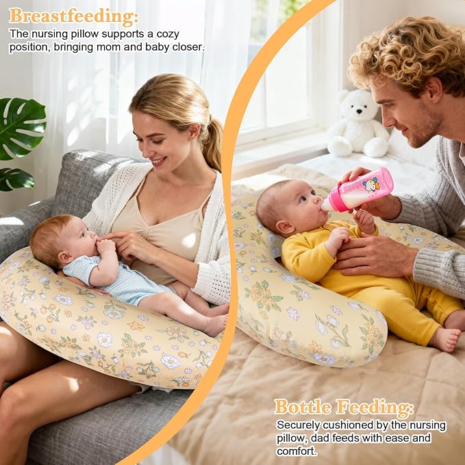 Nursing Pillow, Ergonomic Breastfeeding Pillow for Breastfeeding & Bottle Feeding, Standard Size Breathable with Washable Cover, Hypoallergenic (0-18Months)