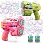Jasny 2 Pack Rechargeable Dino Bubble Guns for Kids, LED Light Up Bubbles Machine Blower with 2 Bottles Refill Solution for Toddlers, Summer Wedding Toys Gift