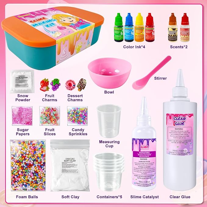 Ice Cream DIY Slime Kit for Girls, Glimmer Crunchy, Confetti Slime Making Kit for Girls, Butter, Foam, Cloud Slime with Add-ins, Foam Balls, Charms, Party Favors Gift Toys for Kids 6-12