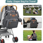 JOLLITO Diaper Bag Backpack with Changing Station Large Capacity Multifunction Baby Bags for Boy Girl Travel For Moms Dads Baby Registry Search Essentials Shower Gifτs Gray