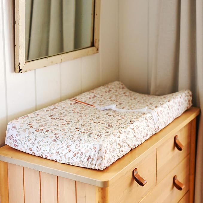 Baby Changing Pad Cover 2-Pack for Girls (Fleurette) - Premium Fitted Sheets Baby Diaper Changing Table Cover - Buttery Soft Cotton Blend