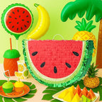 WERNNSAI Watermelon Piñata - Fruit Theme Summer Birthday Party Decorations Kids Fruit Pinata with Blindfold and Bat for Summer Tropical Party Supplies Fiestas Carnival Game