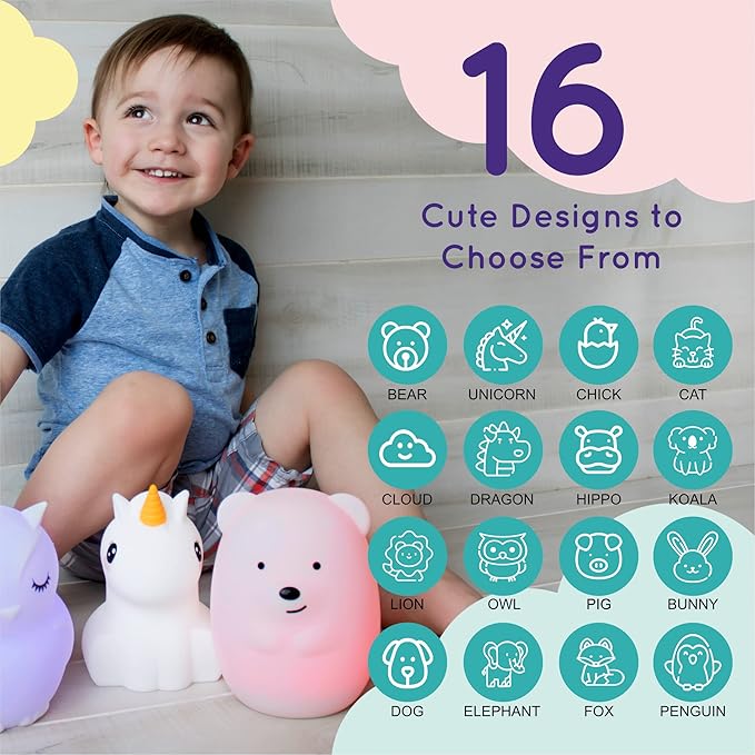 Lumipets Remote Control Silicone Night Light for Kids - Chick Design with 9 Soft Colors & Sleep Timer - Rechargeable, Battery-Operated Lamp for Bedroom | Baby Nursery, Toddler, Girls, Boys