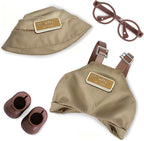6.7in/17cm Doll Clothes Set, 4 PCS Fashion Outfit Includes Hat, Bib Pants, Glasses, Shoes, Cute Collectible Doll Accessories Unique Style (Khaki)