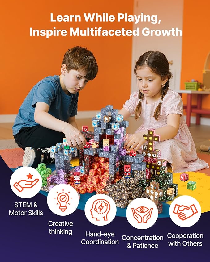 VEVOR Magnetic Blocks, 150 PCS Dark Castle Set, Magnetic Building Cubes for Kids, STEM Montessori Sensory Toys for Christmas Birthday Gift, Construction Stacking Toy for 3+ Years Old Boys & Girls