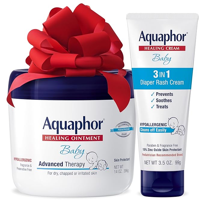 Aquaphor Baby Healing Ointment (14 Oz) + 3-in-1 Diaper Rash Cream (3.5 Oz), Hypoallergenic and Fragrance Free Skin Care Set for Babies
