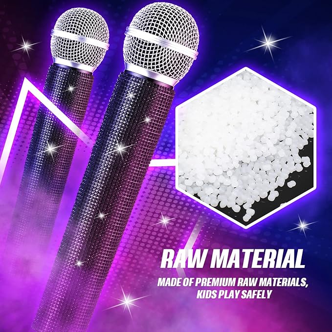 Sanwuta Fake Microphone Prop Sparkly Bling Rhinestones Plastic Play Microphone Pretend Glitter Bedazzled Mic for Cosplay Party Costume(Black)