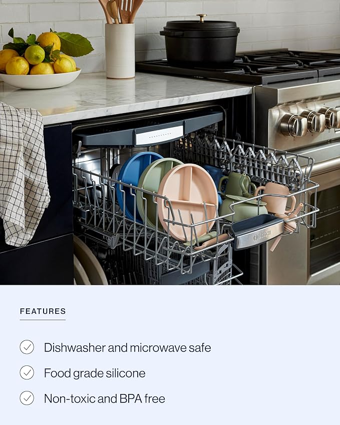 Lalo Suction Plates - 2 Pack, 100% Silicone Non-Toxic BPA-Free Baby Plates with Suction Base To Prevent Accidental Tip-Overs - Suction Plates for Toddlers With Three Divided Sections - Oatmeal