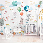 Hot Air Balloon Wall Decals by Lipastick - Peel and Stick Animal Stickers Raccoon, Fox, Koala, Panda for Kids Room, Nursery, Playroom, Bedroom - Removable Wall Decor for Boys, Girls, Babies - XXL Size