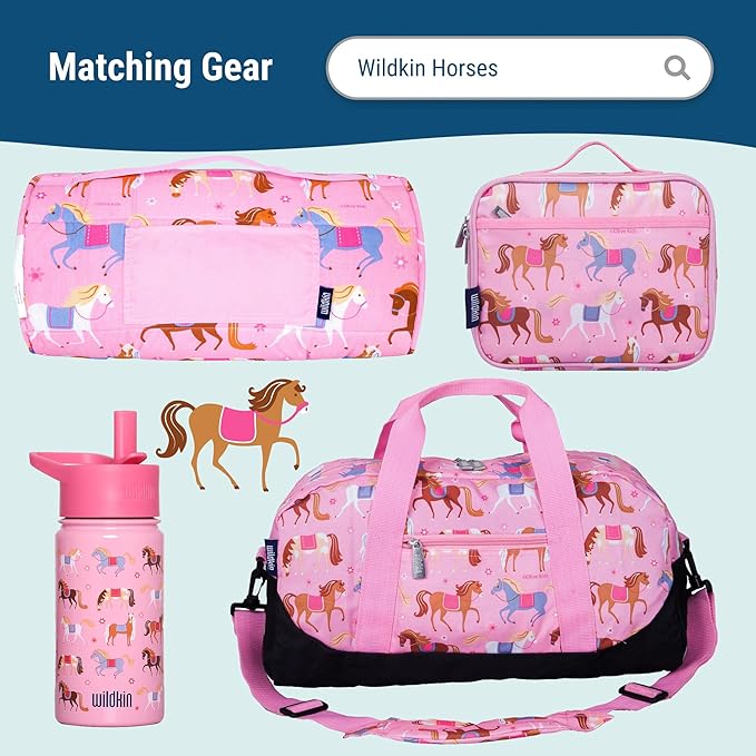 Wildkin 15-inch Kids Backpack – Durable, Padded, Adjustable for School & Travel - Horses