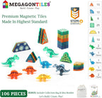 106 PCS Dinosaur Magnetic Tiles Set,Magnet Building Blocks Dino World Toys,TEM AUTHENTICATED,Magnet Tiles Animals for Toddlers Boys Girls Kids Age 3 4 5 6 7 8