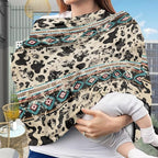 Binienty Aztec Cow Print Nursing Cover for Newborns Girls Boys, Stretchy Breathable Baby Car Seat Covers Infants Canopies