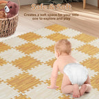 Skyweaver 36 Tiles Soft Non-Toxic Baby Play Mat for Floor EVA Foam Jigsaw Puzzle Play Mat, Interlocking Squares with 0.6inch for Babies, Toddlers & Kids Gym, Nursery, Playroom, Light Brown