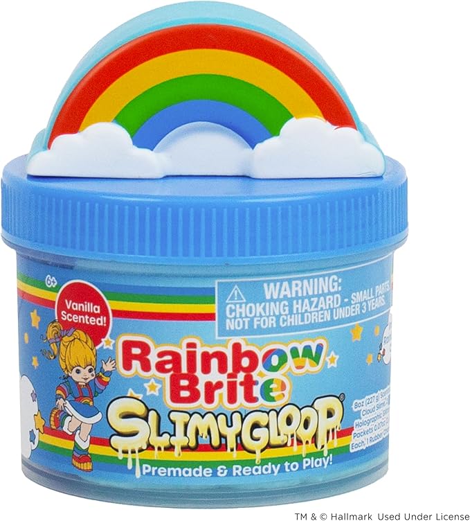 Rainbow Brite Scented Cloud Slime, Vanilla-Scented, Collectible Charm, White Iridescent Tinsel, & Reusable Container with Topper, Cute Stuff for Kids, Colorful Fidget Toys, Goody Bags Stuffers