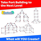 Power Your Fun Fun Forts Kids Tent - 81 Pack Fort Building STEM Toys Kit, Construction Toys Play Tent Indoor and Outdoor Playhouse for Kids with 53 Rods and 28 Spheres (Red, Blue)