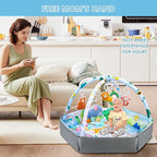 Baby Gym Play Mat, 8-in-1 Tummy Time Mat & Activity Gym Mat Ball Pit with Detachable Toys, Washable Infant Play Mat for Visual, Hearing, Sensory, Motor Development, Newborn Baby Toys Gift for Toddler 0-3-6-9-12 Months Easy to Install
