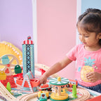 Teamson Kids Wooden Train Table – Carnival-Themed Amusement Park Playset with Ferris Wheel, Carousel & Train Track – Interactive Toy for Toddlers with Storage – Ages 3+
