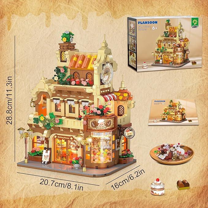 Flower Bakery Coffee House Building Set with Lights, City Cafe Baking House Display Model Toy, 1289 PCS Modular Construction Building Blocks Kit Home Decor, Gift for Adults Teens Girls 12+