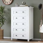 Tall 5-Drawer Dresser, Modern Wooden Storage Chest of Drawers, Dresser TV Stand, Wood Drawer Organizer with Metal Handles for Bedroom, Living Room, Hallway