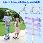 TONBUX Kids Scooter for Ages 3-5, Toddler Scooter with Light-Up Deck and Wheels, Adjustable 4-Level Height 3-Wheel Scooter for Kids, Lean-to-Steer Design