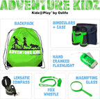 Adventure Kidz Outdoor Exploration Kit, Children’s Binoculars with Case, Flashlight, Compass, Whistle, Magnifying Glass, Backpack. Great Kids Gift Set for Camping, Hiking, STEM and Pretend Play