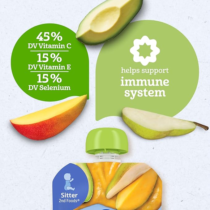 Gerber Stage 2 Baby Food, Organic Pear Mango Avocado, Baby Food Pouches, Puree, 12PK