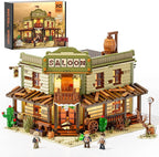 FUNWHOLE Western-Saloon Lighting Building-Bricks Set - The Old West Saloon LED Light Construction Building Model Set 2026 Pcs for Adults and Teen