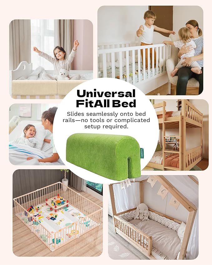 Bed Rail Bumpers Protector, Hospital Bed Rails Padding, Loft Beds and Bunk Beds Bumpers Protector, Premium Soft Memory Foam - Anti-Bump | Fall Prevention, Size 35.4 x 5.5 x 7.9 Inches, Green