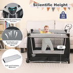 BABY JOY 5 in 1 Pack and Play, Portable Nursery Center Baby Playard w/Bassinet & Diaper Changing Table, Infant Bassinet Activity Center with Toys, Music, Oxford Bag for Toddlers (Space Grey, Classic)