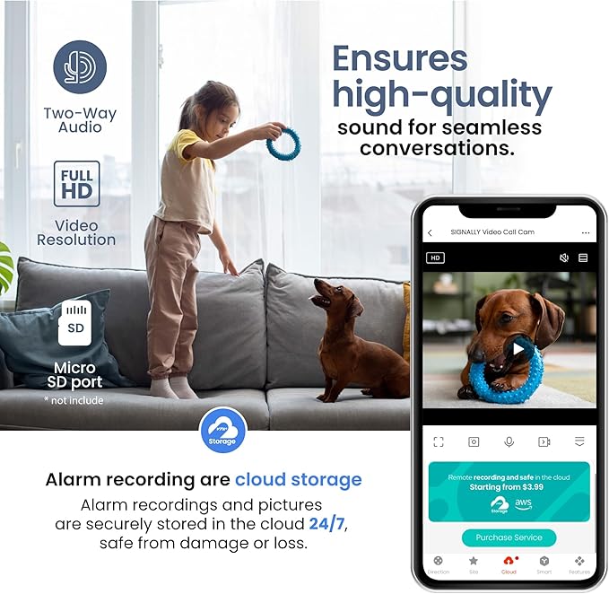 VTA+ Full HD Smart Video Call Camera, 2.8” Screen, Elderly & Child Care Indoor Security, Motion Tracking & Night Vision, 2-Way Audio, WiFi 350° Rotation