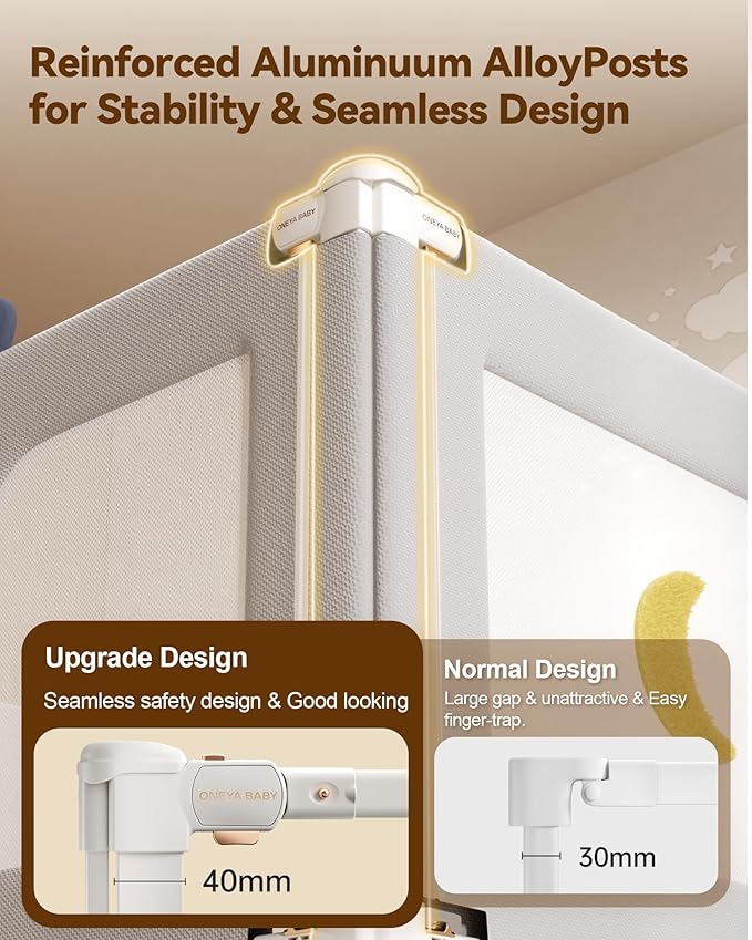 3 Piece Bed Rails for Queen Bed, No-Drill Needed Baby Bed Rail Guard for Toddlers with Height Adjustable, Thickened Child Safety Side Railing Guards/Bedrail for Kids, Grey Bear Design, 60x78.7x78.7in