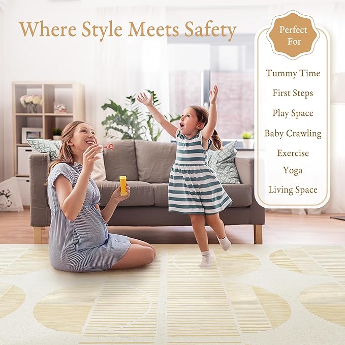 PopsyKosy Premium Exercise & Baby Foam Play Mats - Stylish & Large Non-Toxic Odorless Floor Mat - 6 Tiles - Spacious 6ft x 4ft - Peel-Resistant Reinforced, Soft Thick, Waterproof - Ecru Linen