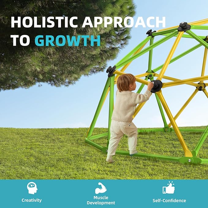 Climbing Dome, 10FT Jungle Gym with Swing for Kids 3 to 10 Outdoor Play Equipment, Supports 800lbs Toddler Play Set, Anti-Rust & Easy Assembly, Gift for Boys Girls (Yellow & Green)