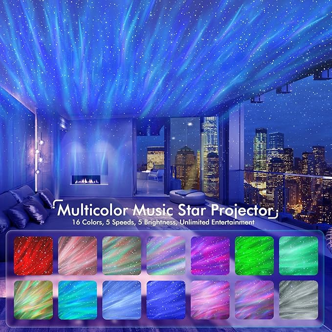 Rossetta Star Projector, Galaxy Projector for Bedroom, LED Night Light Aurora Projector with Bluetooth Speaker, White Noise, Timer and Remote, Room Decor, Gifts for Kids, Adults, Christmas, Birthday