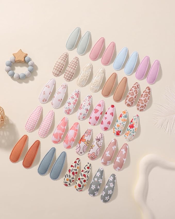 doboi 40Pcs Toddler Hair Clips Baby Girl Hair Bows Clips Floral Print Non Slip Wrapped Snap Heart shaped Hairpins Flower Clips for Hair Barrettes Hair Accessories for Baby Toddler Girls Kids