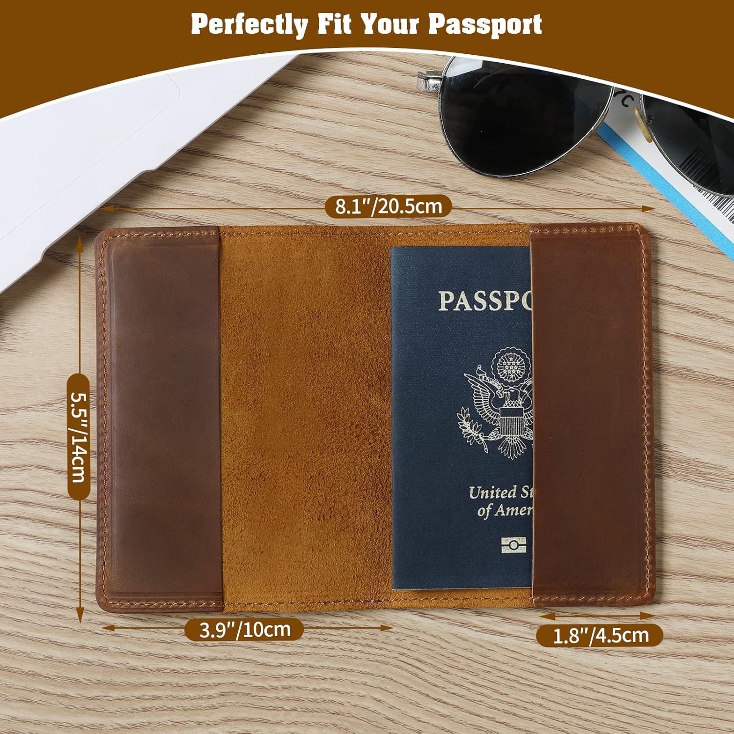 Jack&Chris Leather Passport Holder, Passport Travel Wallet Cover Case for Men Women, Leather Travel Documents Organizer Protector, JC105-Brown