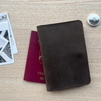 Passport Holder Compatible with AirTag Family Passport Holder Wallet for 2, 3, 4 Made from Premium Full Grain Leather and Wool Felt Brown Color. CITYSHEEP