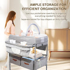 Baby Changing Table,Versatile Folding Changing Table,Waterproof/Foldable/Height Adjustable/Movable/with Silent Wheels/2 Drawers Diaper Changing Station,Mobile Nursery Organizer for Newborn Essentials