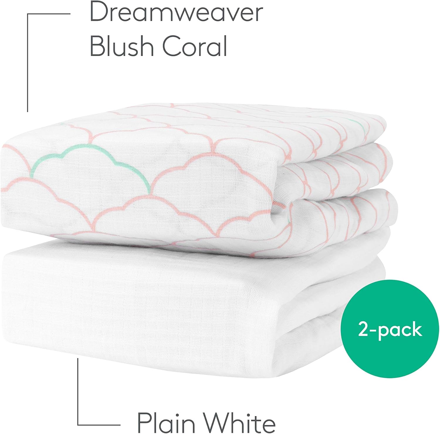 Newton Baby Mini Crib Fitted Sheets (2-Pack) | Organic Muslin Cotton, Ultra Breathable & Soft Baby Sheets, Washable Baby Mattress Sheets, Fits Any Mini Sized Crib 24" x 38", Dreamweaver Coral + White