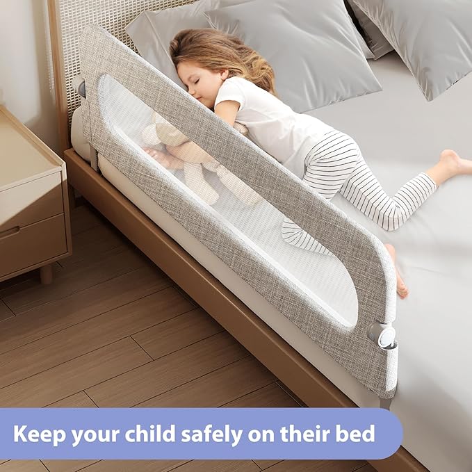 Toddler Bed Rail Guard for Baby - Toddlers Bed Rail for Queen Full King Twin Crib Bunk Size Bed Adjustable Heights & Foldable Portable Bedrail Extra Tall Child Safety Side Railing Guards for Kids(59")