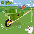 John Deere Deluxe 34" Wheelbarrow and Garden Set Includes 5 Realistic Gardening Tools,Gardening Apron, Gardening Gloves, Large Metal Wheelbarrow with Wooden Handles, Outdoor Toy Ages 5+