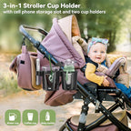 KDD Stroller Cup Holder with Phone Holder, 3-in-1 Removable Bottle Holder, 360 Degrees Rotation Drink Holder for Wheelchair, Stroller, Bike, Walker, Scooter, Bicycle, Uppababy, Bugaboo, Britax
