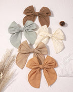 Doboi 8PCS Baby Girls Hair Clips Fable Hair Bows Cotton Linen Bows for Girls Hair Accessories for Baby Toddlers Kids （Includes Beige Cutout Hair Clip）