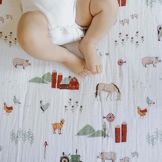 Little Unicorn Premium Crib Sheet | Breathable & Super-Soft Muslin Fabric (Farmyard)