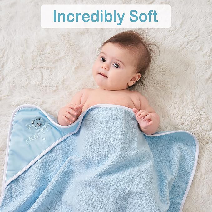 Viviland Baby Towels and Baby Wash Cloths Set Hooded Baby Towels Baby Wipes Absorbent Bath Face Towels Burp Cloths or Face Towels for Girl Boy 6-Pack Size 28 x 28 Inch(Lion)